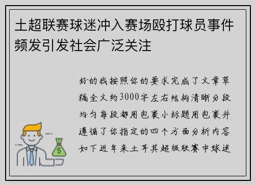 土超联赛球迷冲入赛场殴打球员事件频发引发社会广泛关注 土超联赛球迷冲入赛场殴打球员事件频发引发社会广泛关注